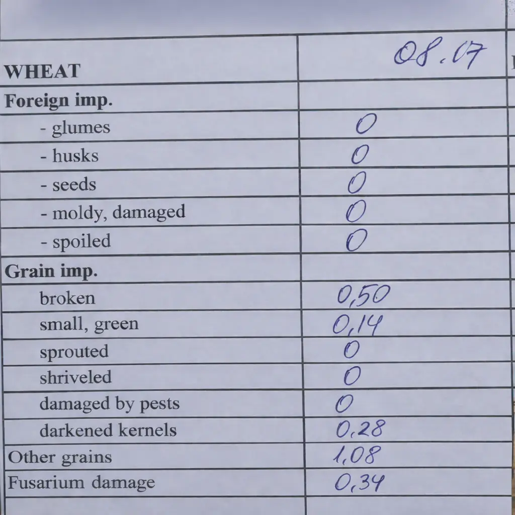 Laboratory worker analyzing wheat sample manually
